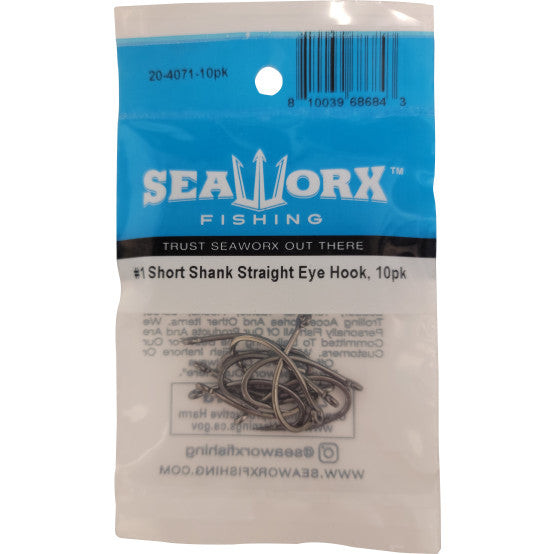 Seaworx Short Shank Straight Eye Hook - 10 P